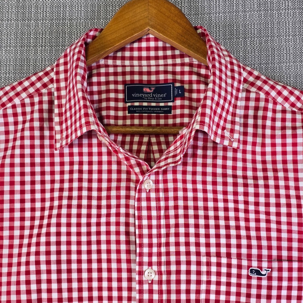 Vineyard Vines Tucker Shirt L Red White Gingham Classic Fit Preppy Casual 1W3569 - Picture 3 of 16